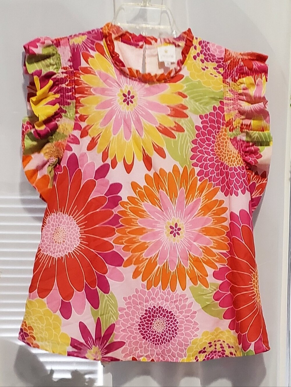 J.Marie Floral Multicolored Ruffle Crewneck Blouse
